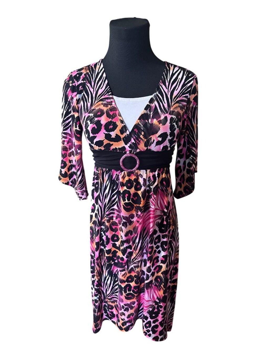 Route 66 pink yellow and black cheetah print dress size S